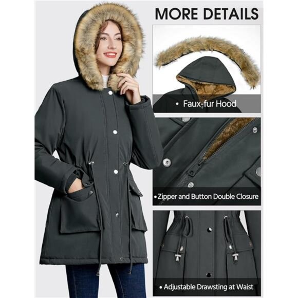 Womens Winter Coat Warm Thicken Puffer Jackets Charcoal - Picture 3 of 5
